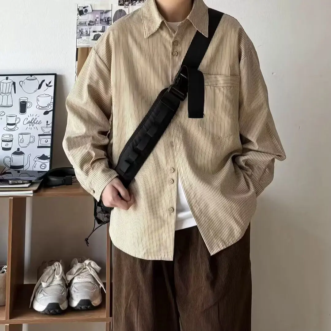 

Новинка 2025, повседневная свободная длинная полоска цвета хаки, светлая полоска, весна-осень, модное полиэфирное волокно M irt