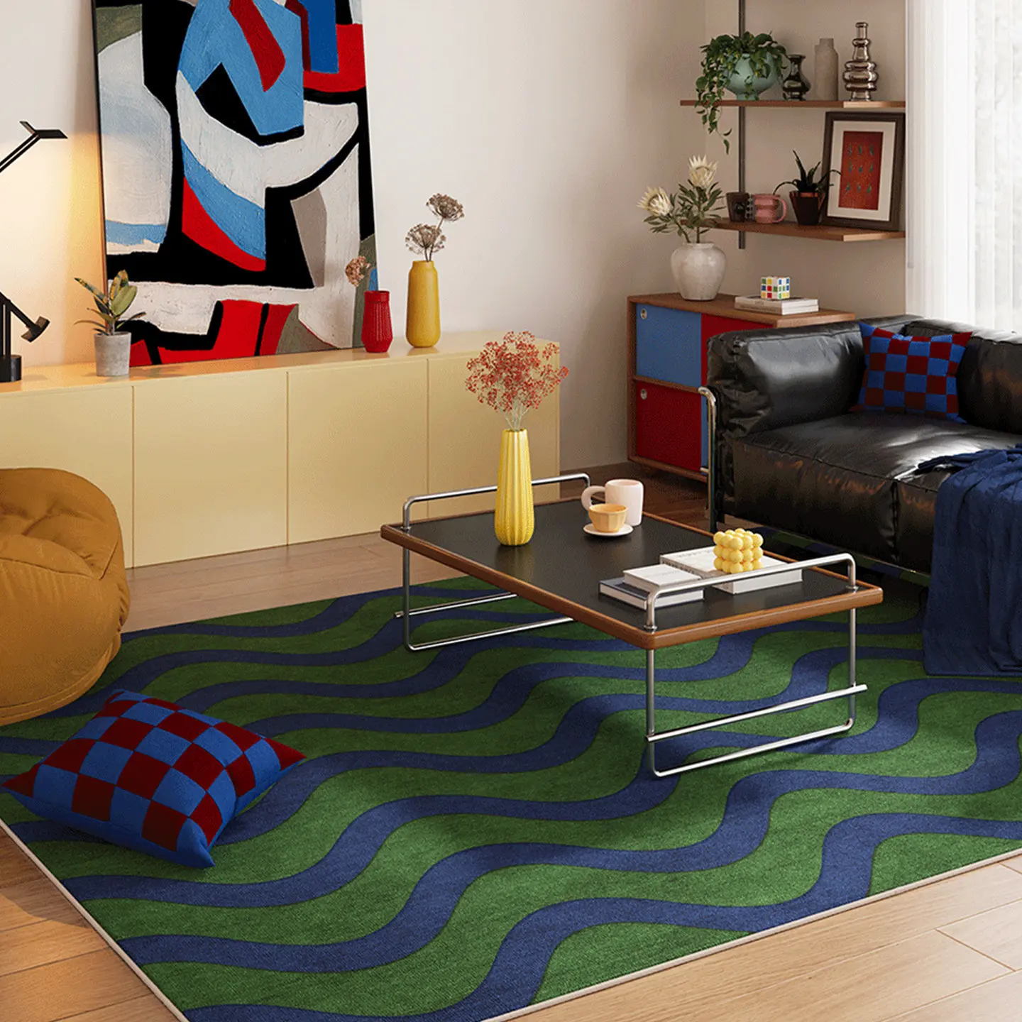 Green Luxury Abstract Style Living Room Carpet Soft Non-slip Fluffy Dining Room Rug Washable Decoration Home Coffee Tables Mat