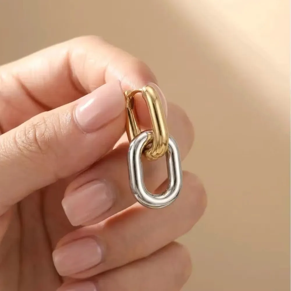 Women Gold U Shape Geometric Square Hoop Earrings Minimalist Stainless Steel Trendy Designer Party Jewelry