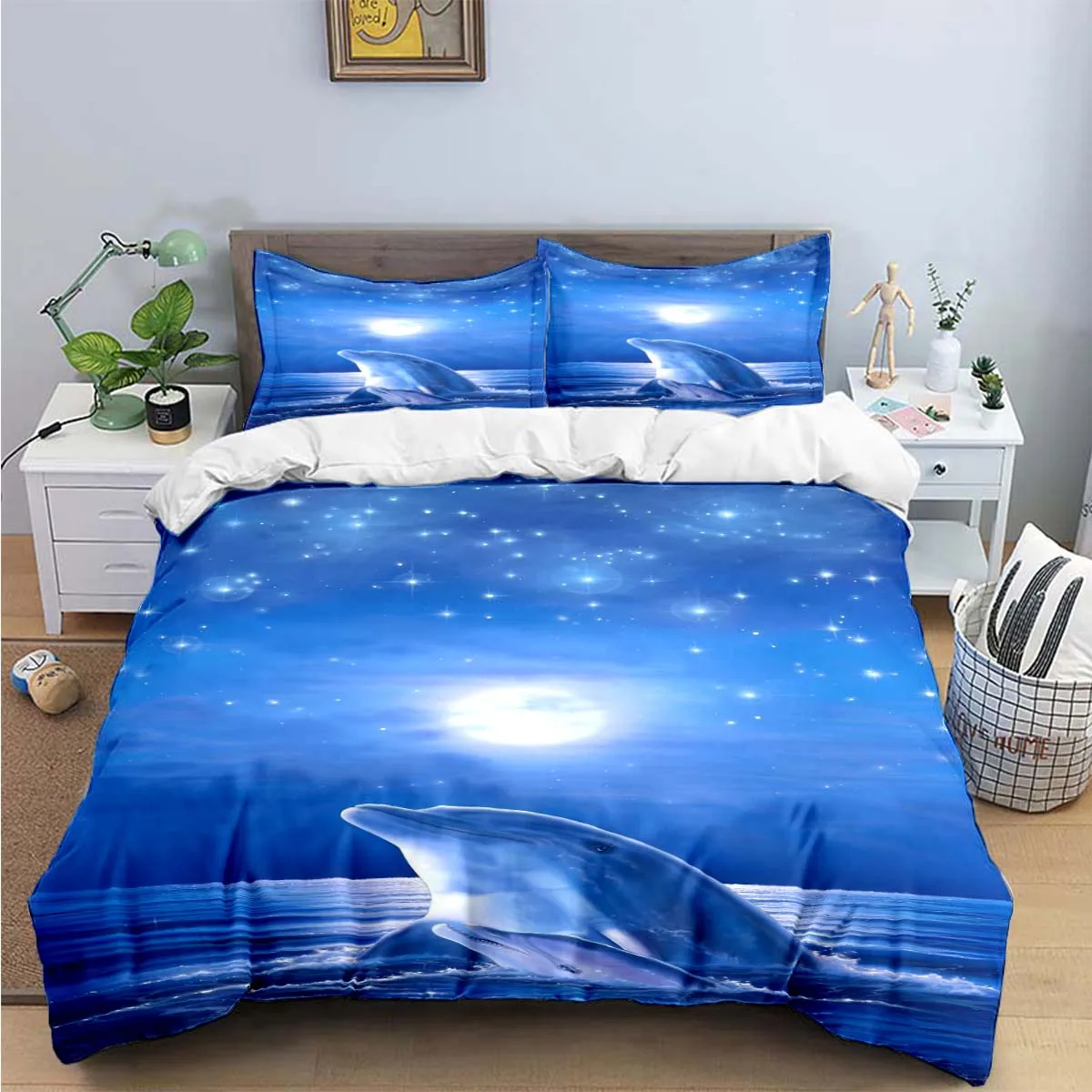 

3D Exquisite Dolphin Printing Three Piece Bedding Set Duvet Cover Comforter Bed Single Twin Youth Kids Girl Boys Gift