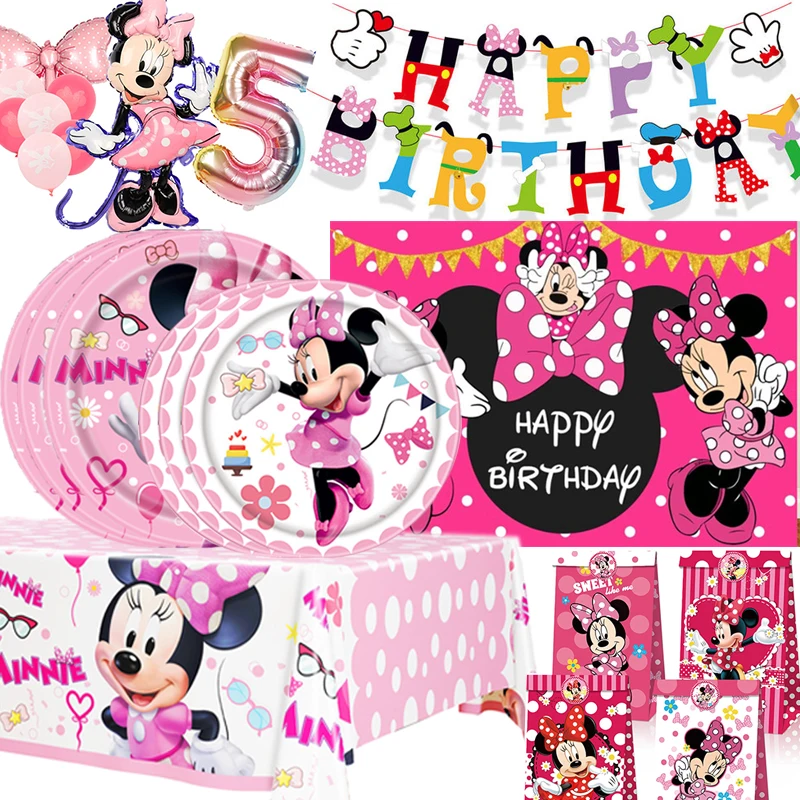 Minnie Mouse Birthday Party Supplies and Decorations Minnie Mouse Party Supplies Serves 8 Guests with Banner Table Cover Plates