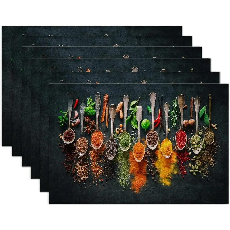 Cooking Herbs Spices Pattern Farmhouse Style Floral Printed Linen Placemats for Kitchen Dining Picnic Party Decoration