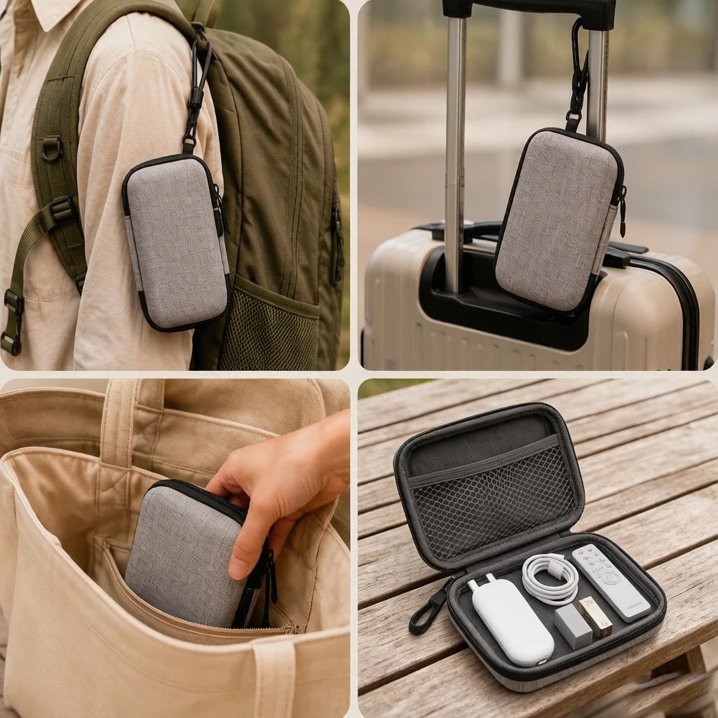 Portable Storage Bag For Roku Fire TV Stick Organizer Waterproof Shockproof with HDMI Cable Charger Earphones Carabiner Hook - view 3
