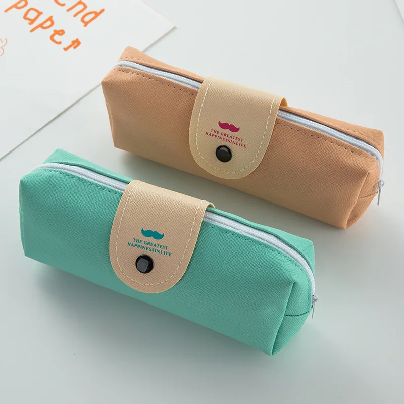 Korean style pu snap closure pencil case wholesale - minimalist, fresh, student stationery pouch for boys and girls - large