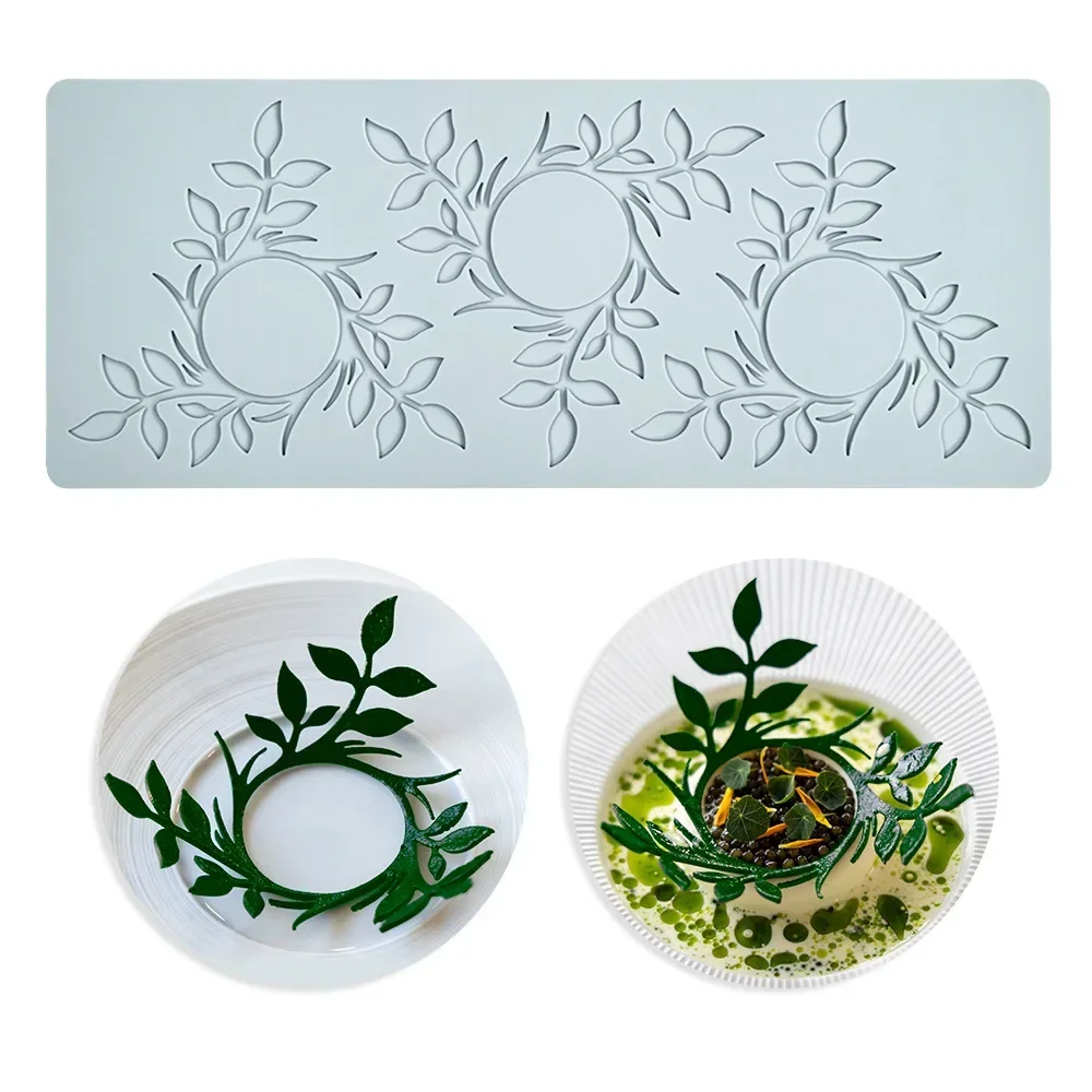 Garland branches and leaves Round forest fondant lace pad Chinese pendulum decorative silicone mold molecules