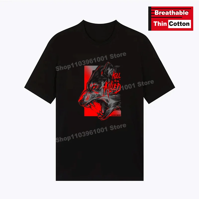 

Breathable Thin Cotton T-Shirt KILL OR BE KILLED - Lone Wolf Print Shirts Tops y2k Hip Hop Men's Casual Street Short Sleeve Tees