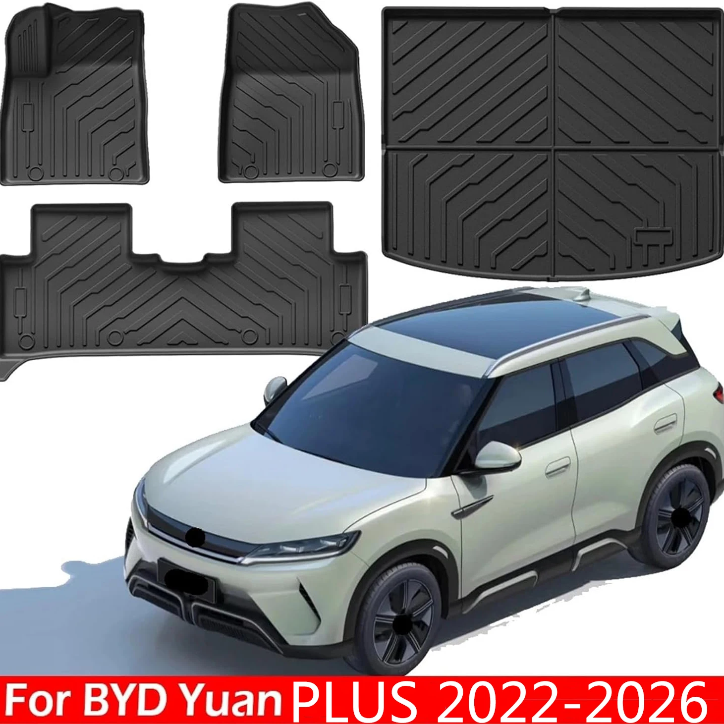 

TPE Car Floor Mats for BYD Yuan PLUS 2022-2026 All Weather Waterproof Anti-Slip 3D Front Rear Set Black Interior Accessories