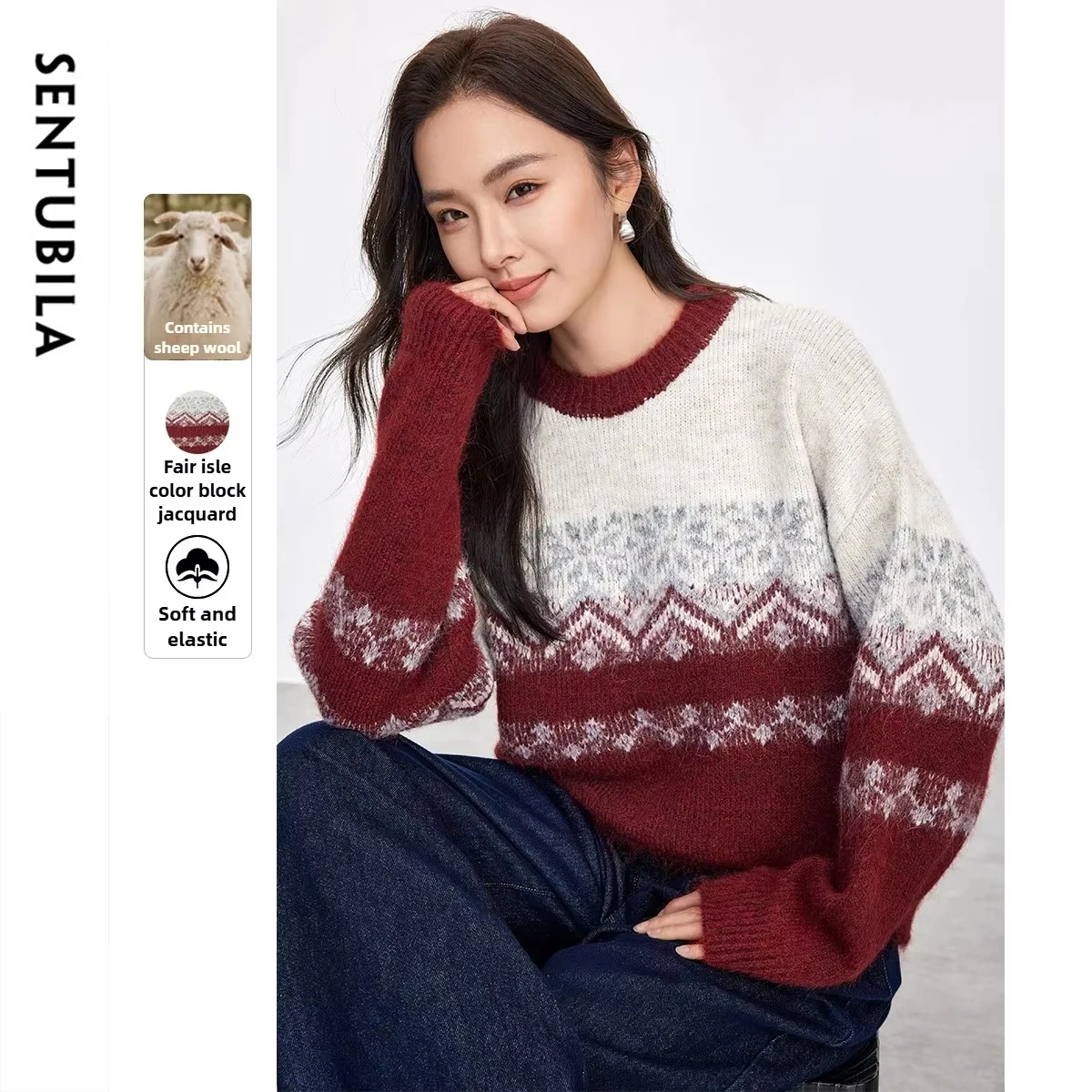 

SENUBILA Women's Casual Sweaters 2025 Autumn Jacquard Crew Neck Knitted Sweater Warm Long Sleeve Pullovers Female Tops W44E80017