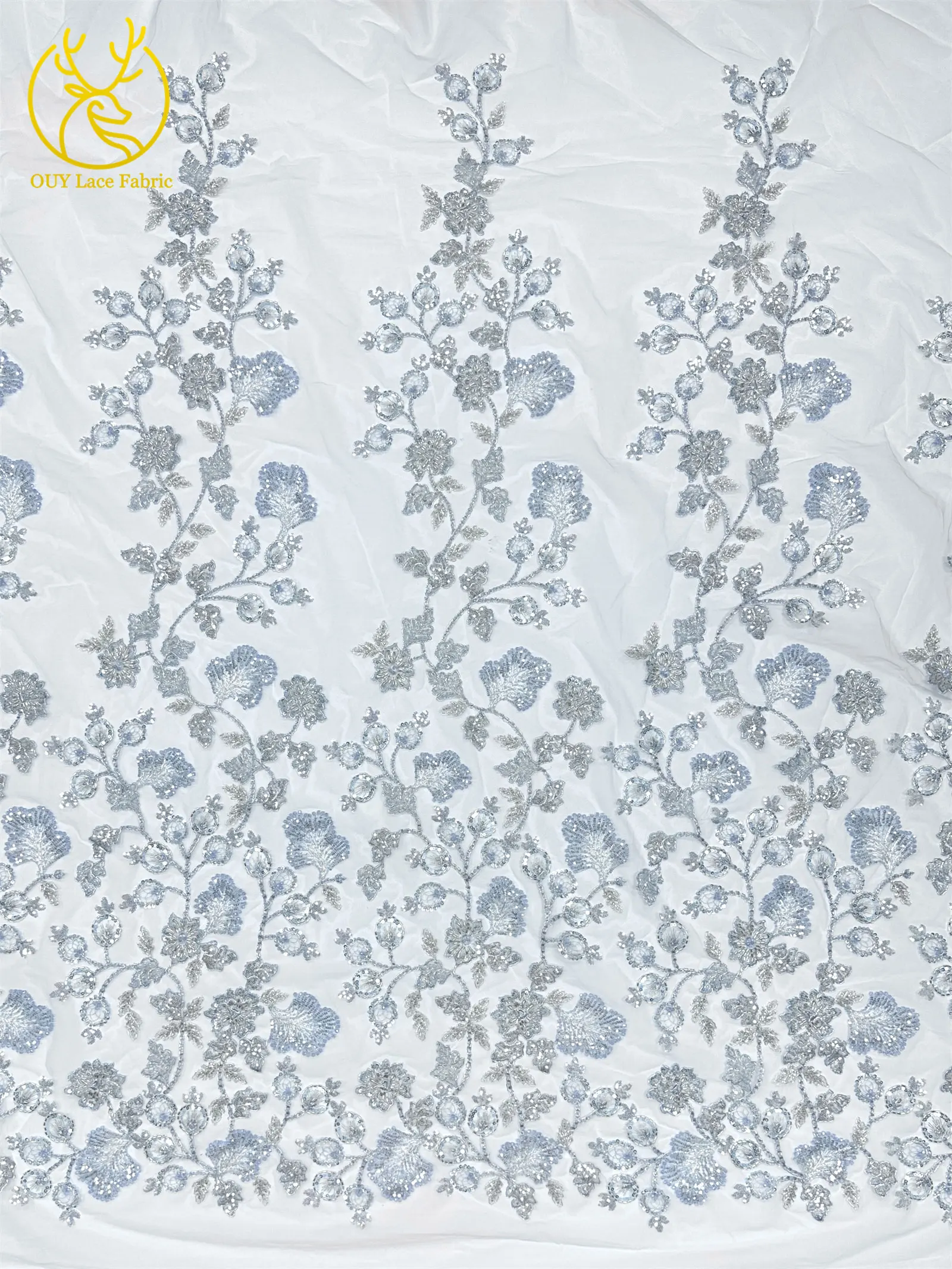 Neuester Stil Schweizer handgefertigter DIY-Stickerei-Blumenspitzenstoff, hochwertiger afrikanischer Perlen-Spitzenstoff für Hochzeitskleid-Design – Detail 7