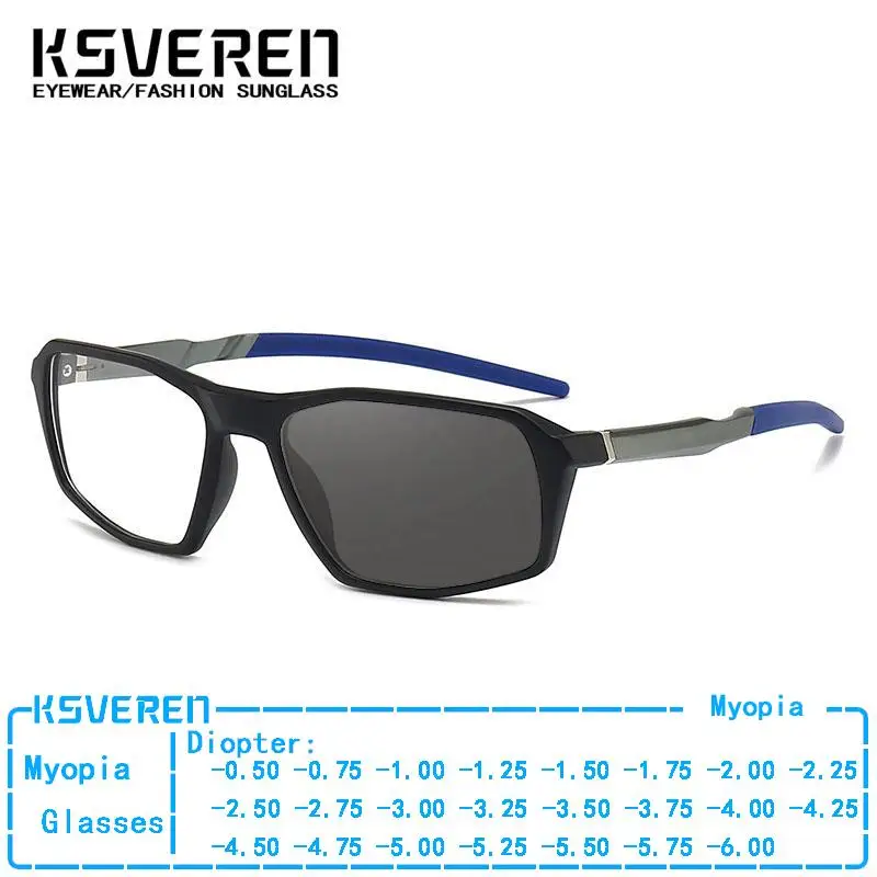 

TR90 Rectangle Sport Photochromic Myopia Glasses Men Finished Prescription Eyewear Discolored Eyeglasses Negative Diopters