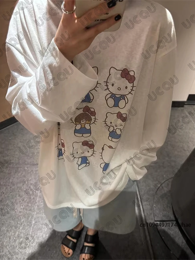 2025年秋新作　ハローキティプリントTシャツ レディースファッション 長袖Tシャツ カジュアルスウェットシャツ オーバーサイズ カップル Y2Kトップス