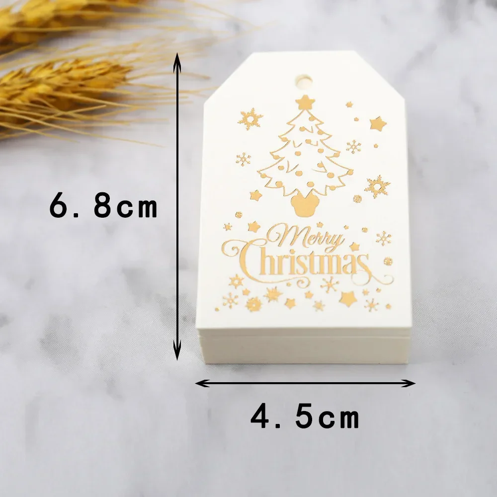 50pcs Merry Christmas Gift Tags Red White Paper Cards Labels Xmas New Year Party Bags Boxes Packaging Hang Tag Navidad Supplies