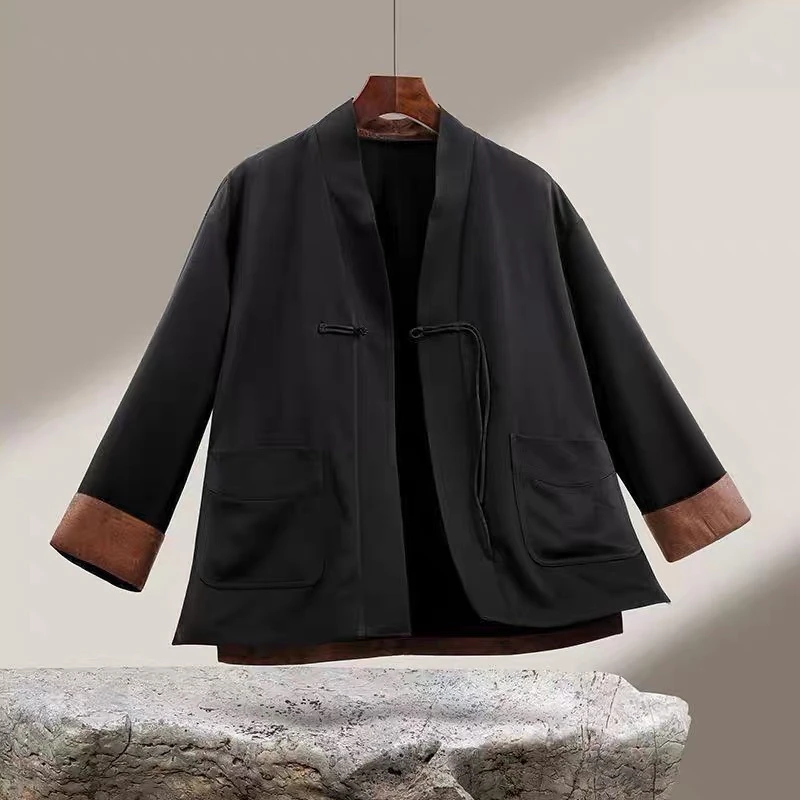 Loose Men's Tang Suit Jacket Chinese Style Casual Hanfu Long Sleeve Cloud Pattern Silk Outerwear Youth Autumn Fashion