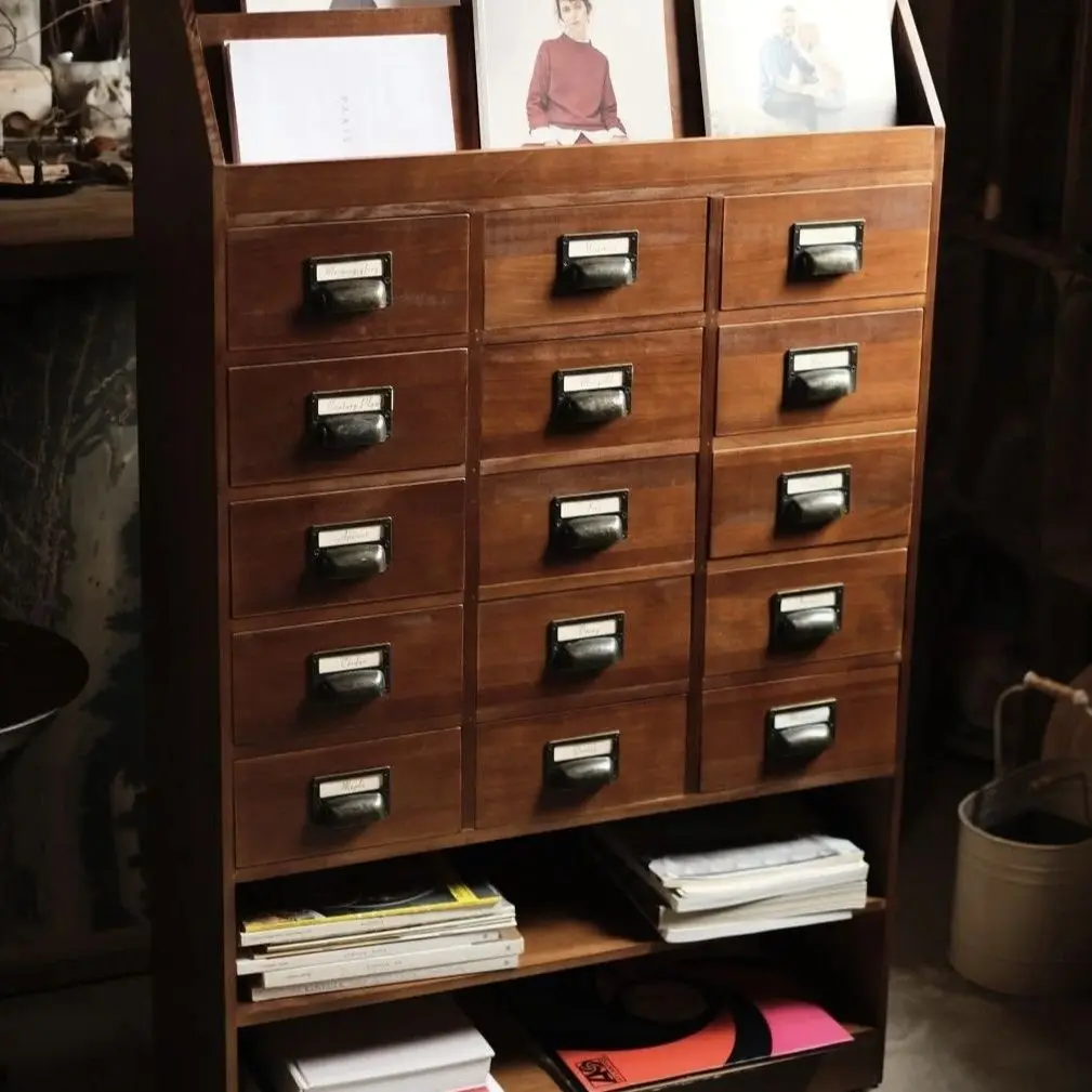 Medieval style living room bookcase multi-drawer decorative locker American retro magazine record chest