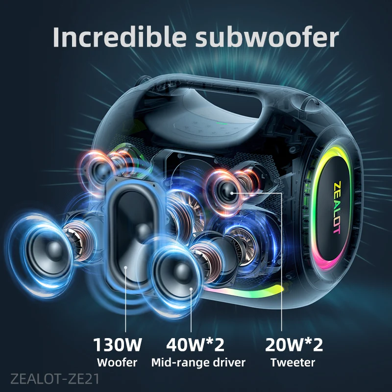 ZEALOT-ZE21 250W Portable Bluetooth Speaker High Volume Waterproof