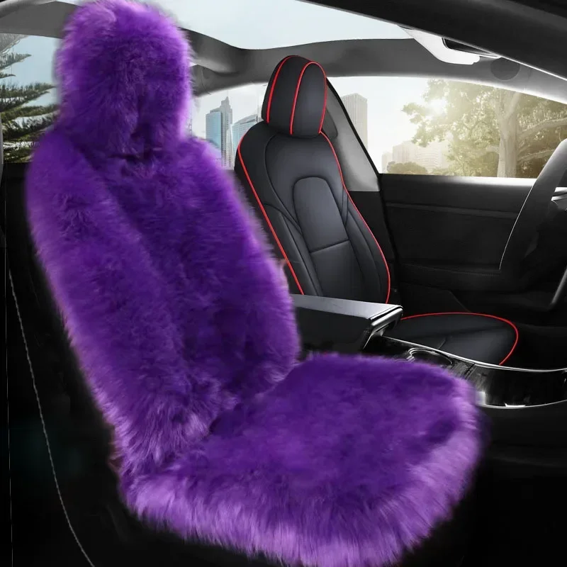 Front and Rear Seat Covers for 2017-2023 Tesla Model 3/Y Comfortable and Warm Long Plush Fur Seats Cushion Car Interior Pad