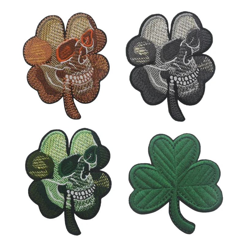 Skull Embroidery Patch Clover Army Green Military Outdoor Armband Badge Stickers For Cloth Jeans Hat Tactical Patches