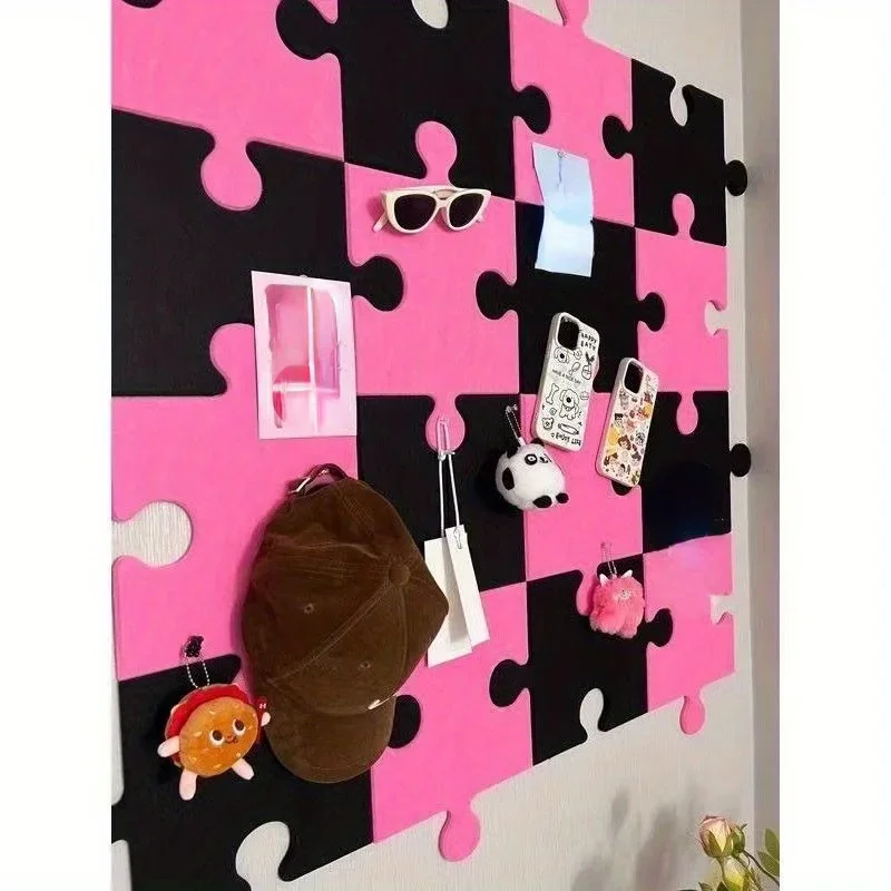 Puzzle Felt Wall Board Interlocking DIY Decorative Felt Pin Board Multi-purpose Display Bulletin Board For Bedroom Study Decor