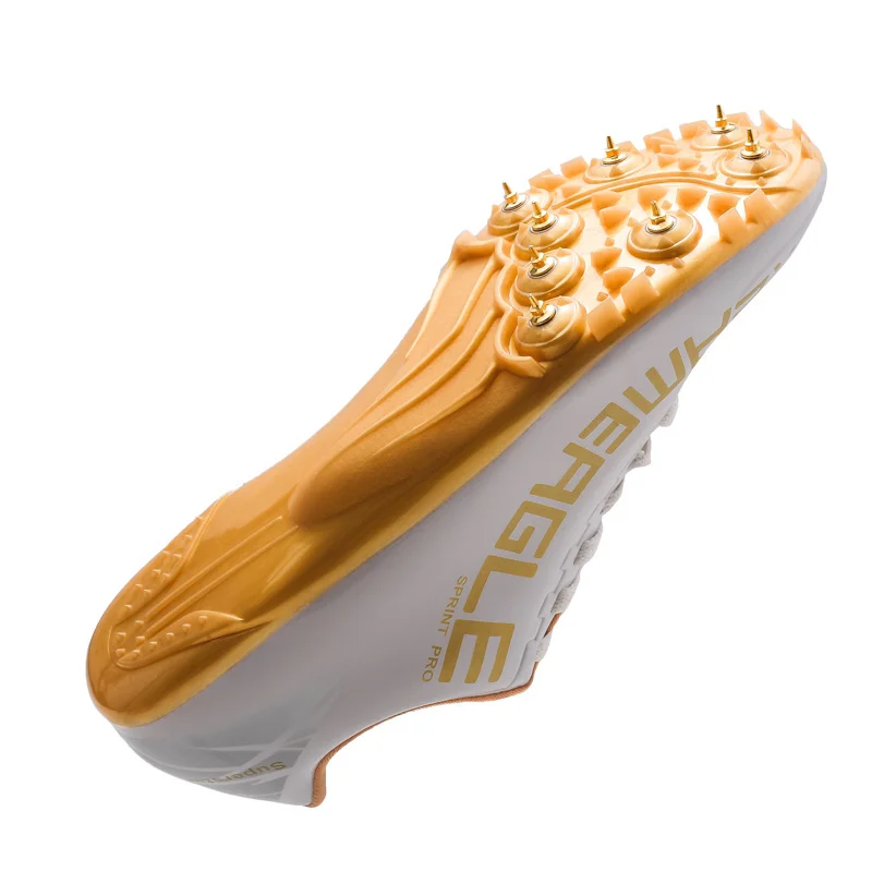 Stylish Golden Men's Sneakers Sprint Training Spikes Long Jump Sneakers With Spikes High Quality Men Nail Shoes for Athletics