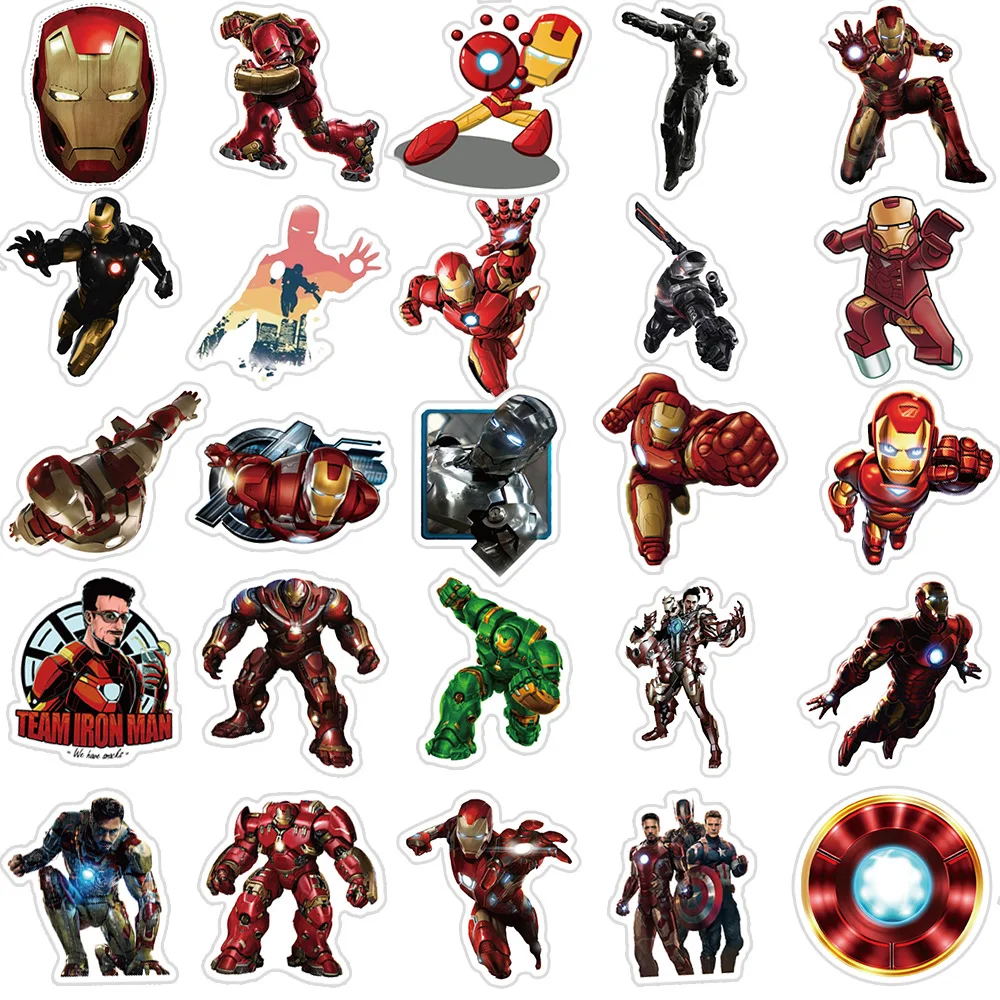 10/30/50PCS Disney Iron Man Marvel Stickers Graffiti Toys DIY Phone Skateboard Helmet Bike Car PVC Waterproof Sticker For Kids