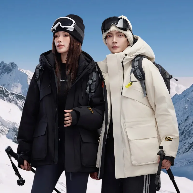 

2025 New Winter Workwear Hooded Down Jacket Unisex Loose Fit Windproof Warm Streetwear Fashion Coat