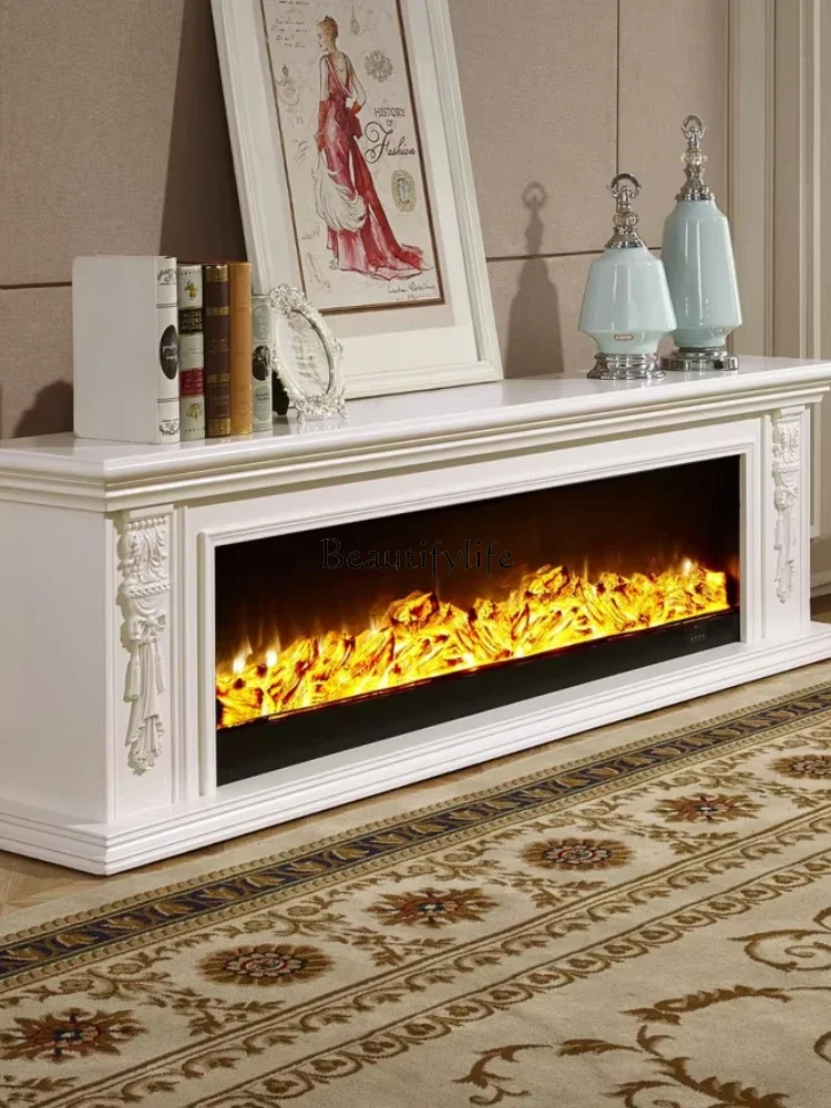 02Electric fireplace decoration simple European solid wood American simulation fake fireplace TV cabinet