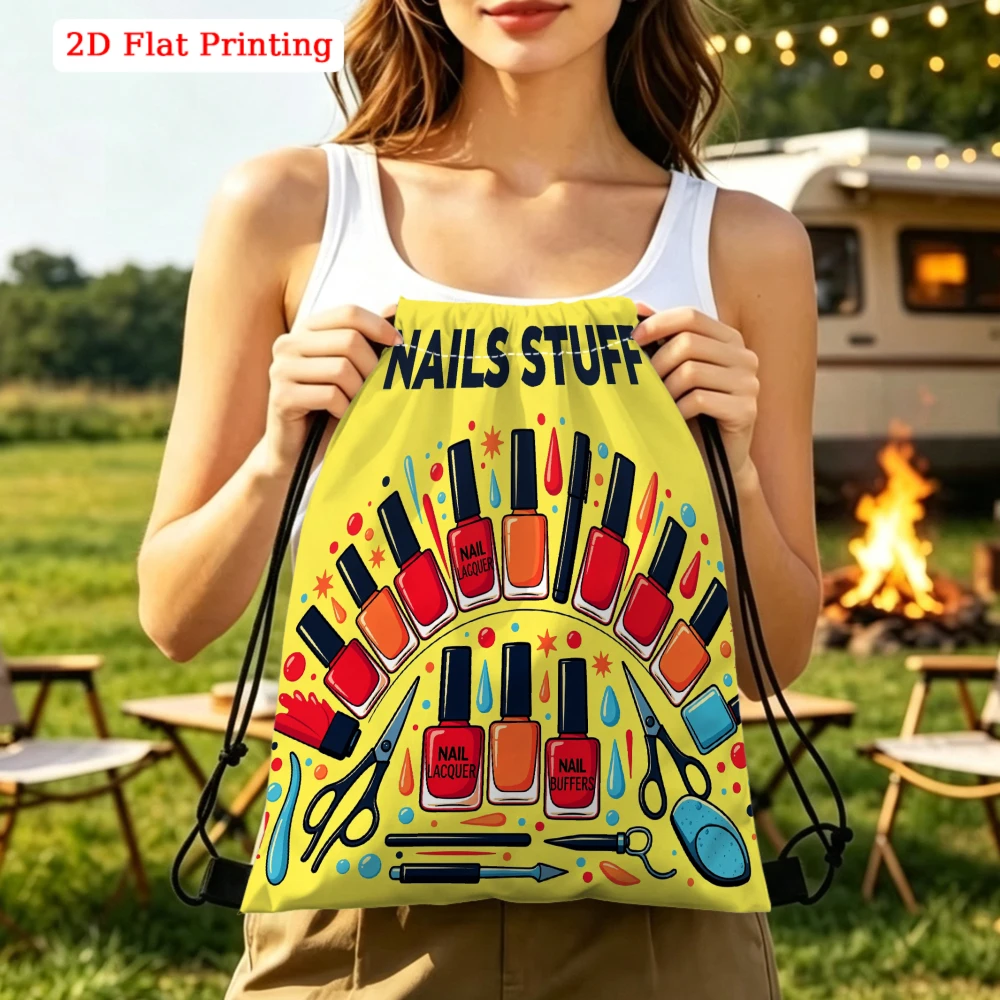 Fashion Drawstring Backpack, Nail Polish Art Print Gym Sports Bag, Outdoor Travel Cinch Sack