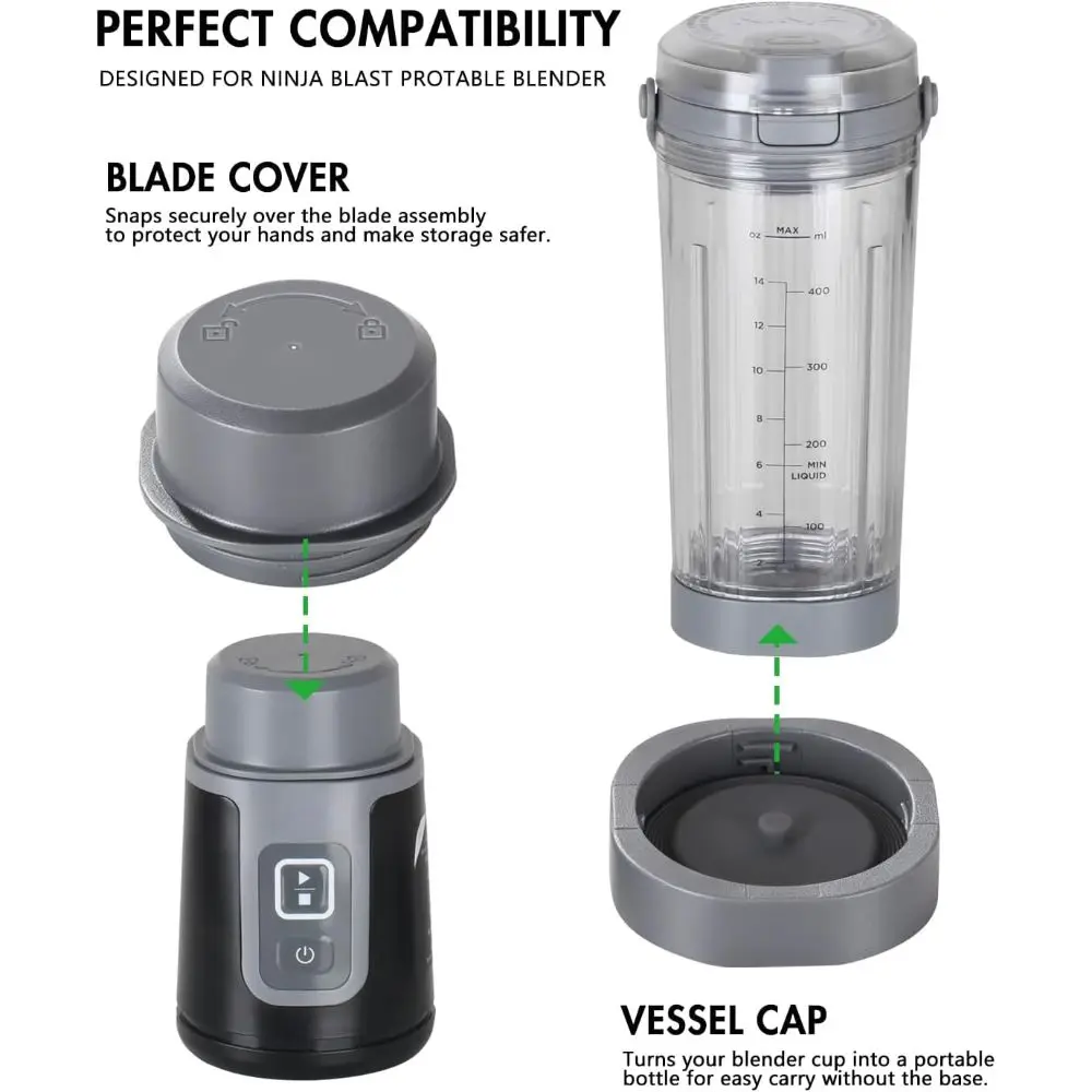 Blade Cover and Vessel Cap for Ninja Blast BC100/BC151 Series Portable Blender Leakproof Blender Accessories