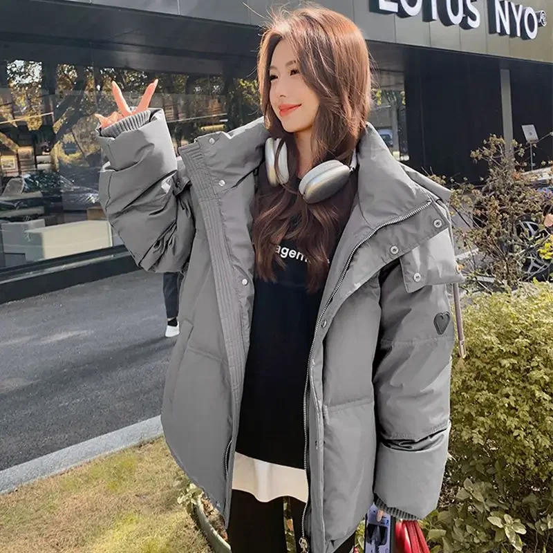 Winter Oversized Puffer Jacket Women Loose Thick Casual Cotton Padded Jackets Korean Solid Hooded Short Parkas Mujer Outwear