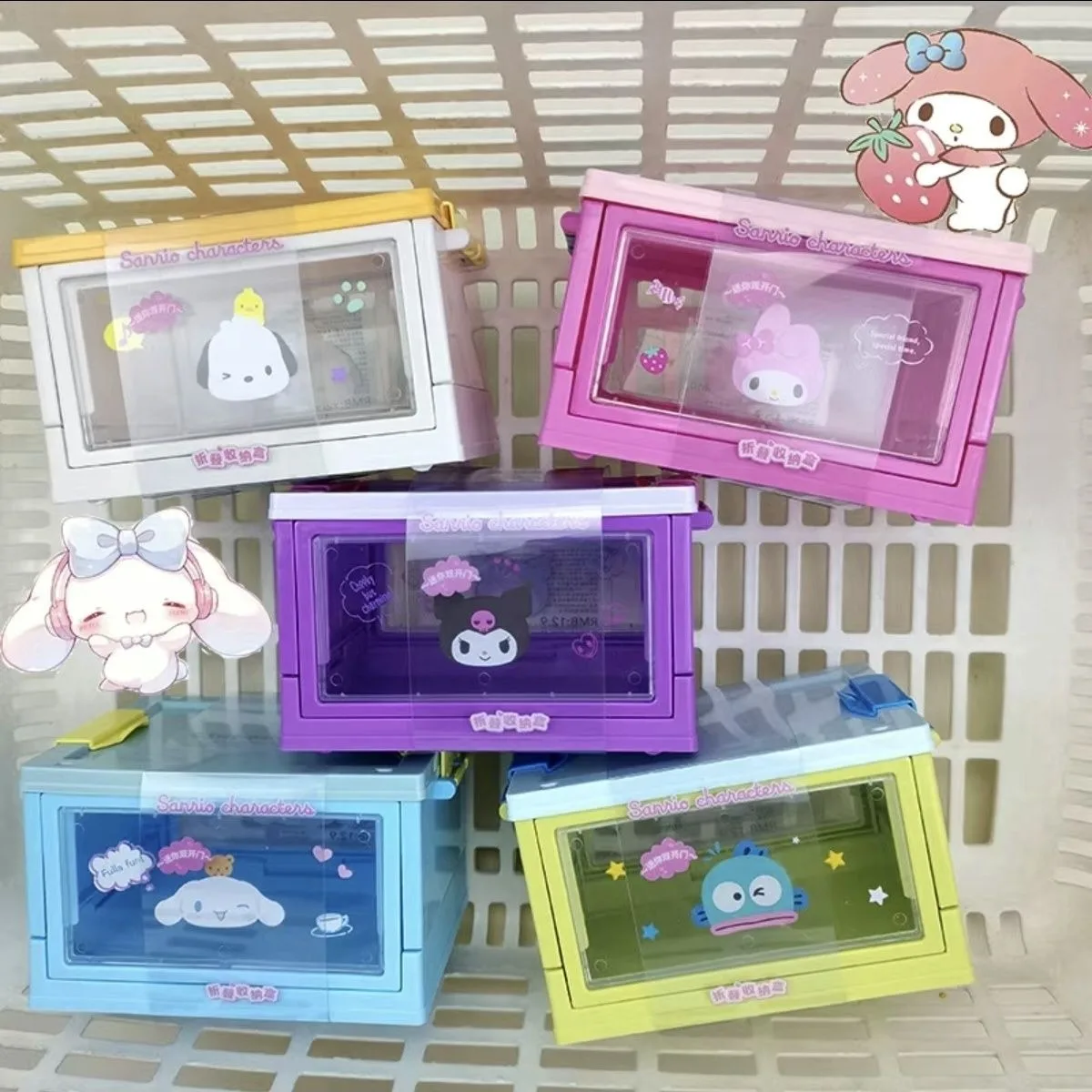 

Kawaii Sanrio Hangyodon Foldable Side Door Organizer Box Desk Tidy Small Parts My Melody Kuromi Cute Portable Anti Slip Toys