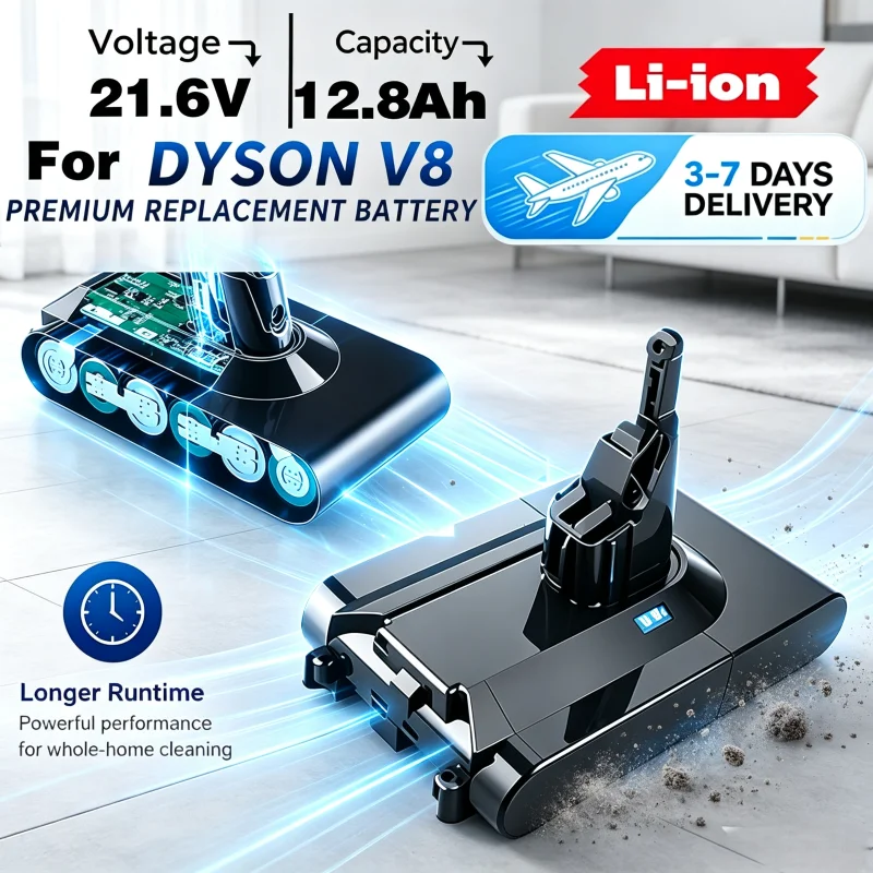 Batterie de remplacement pour aspirateur à main Dyson V8 Absolute, compatible avec Dyson V8 SV10, 21,6V 12800mAh. Batterie de rechange 2.
