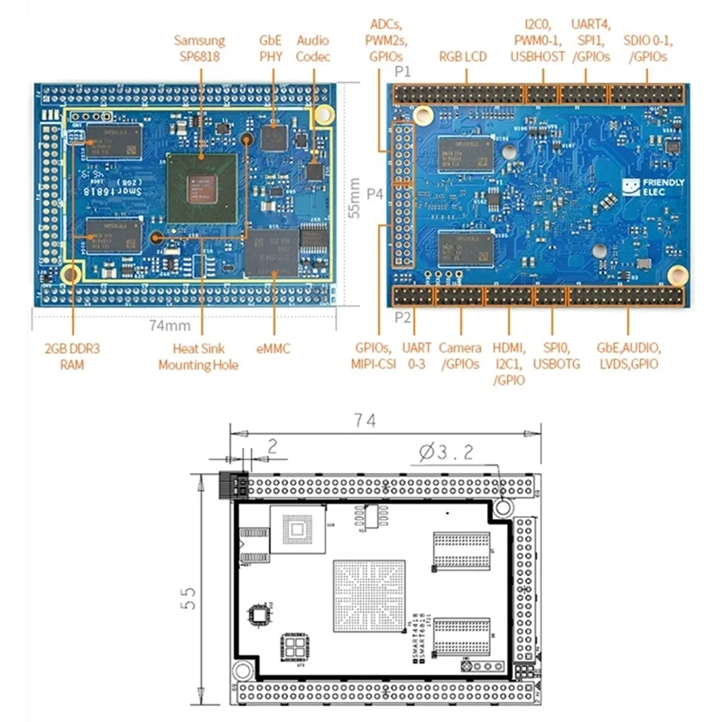 Smart6818 Core Board+Heat Sink S5P6818 Cortex-A53 Eight Core Learning Development Board