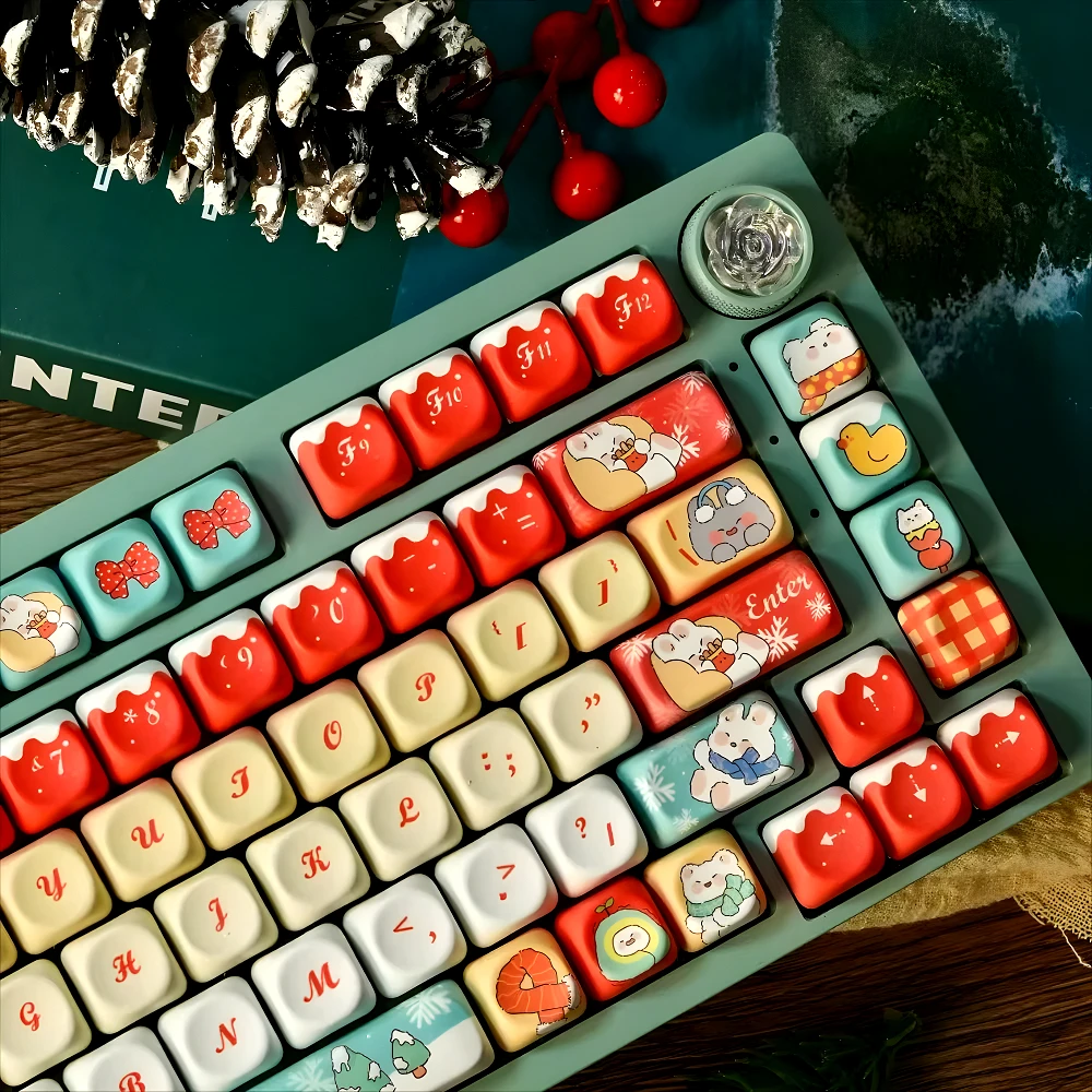 

Christmas Theme MOA Key Cap Set PBT 130 Key Girl Gift Kitten Cute Snowman Suitable for 60/64/84/98/108 Mechanical Keyboard