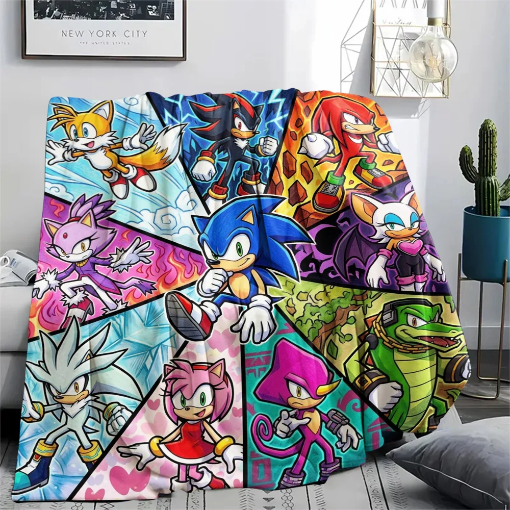 Hedgehog Sonic Warm Cozy Print Flannel Blanket for Bedroom Sofa Bed Chair Picnic Vacation Travel.-TING