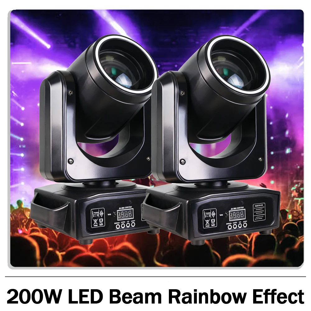 

Светодиодный луч 200 Вт с подвижной головкой и кольцевым эффектом радуги, 7 гобо, 18 призмов, сценическое освещение DMX512 для DJ Disco Party Bar