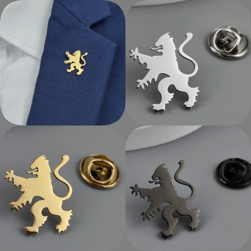 New lion shape men's lapel pin, 316L stainless steel gold-plated badge, black brooch for suit accessories, gift for father