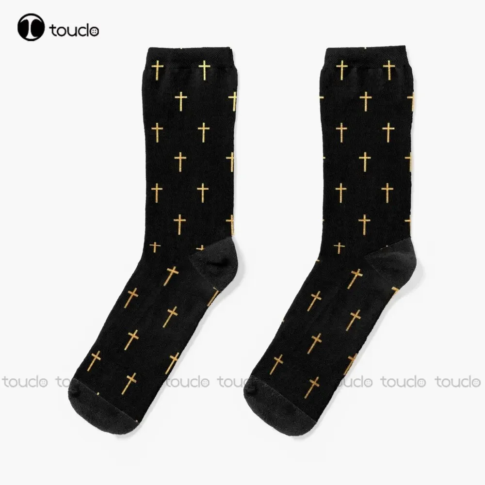 Christian Pattern Cross Faith Jesus Christian Cross Socks Youth Black Soccer Socks 360° Digital Print Custom Gift Streetwear