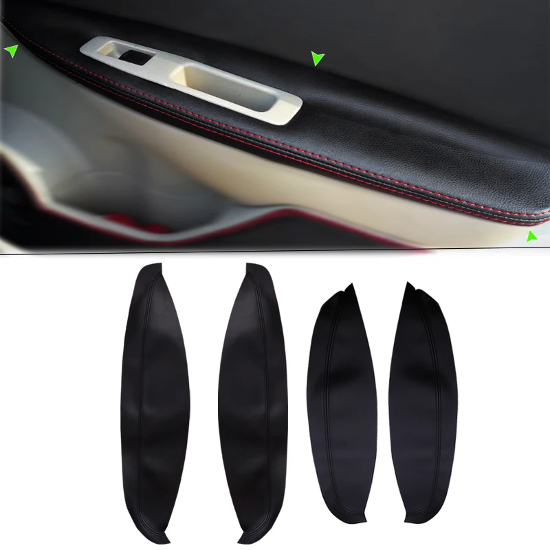 For Nissan QASHQAI J10 2007 - 2015 4pcs Microfiber Leather Door Handle Panels Armrest Covers Protective Trim with Mount Fittings