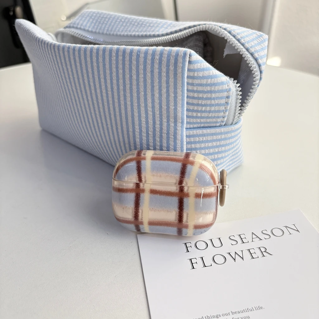 Retro Fresh Dopamine Color Collision Irregular Grid Pattern With Hook Earphone Case Cover for AirPods 1 or 2 3 4 5 Pro 2 Pro 3