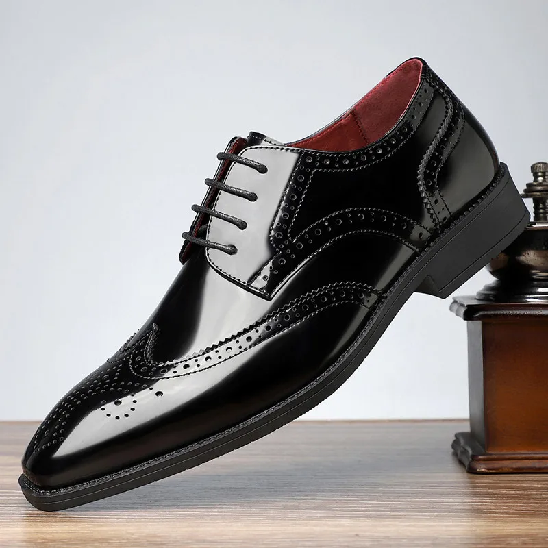Classic Fashion Men's Carved Block Brogues Shoes Pointed Business Dress Shoes Lace Up Oxford Shoes Men's Wedding Formal Footwear