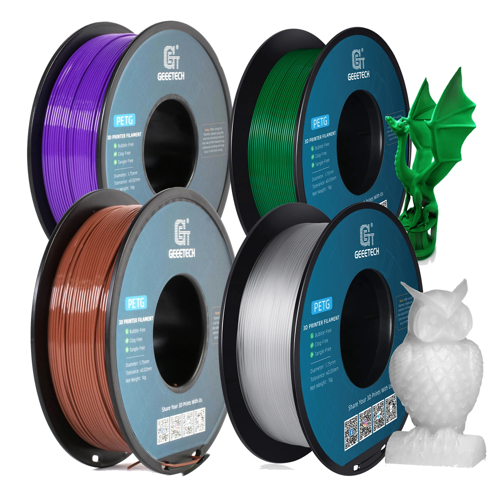 PETG Filament for 3D Printer 1.75mm Dimensional Accuracy ±0.03mm 3D Printing Material Spool for Most FDM 3D Printers 1kg