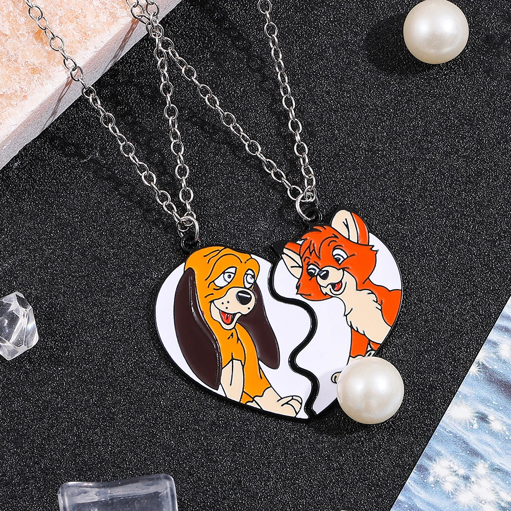 

Kawaii Disney Movie Fox and the Hound Cartoon Enamel Pendant Creative Fashion Heart Accessories for Festival Toy Gifts