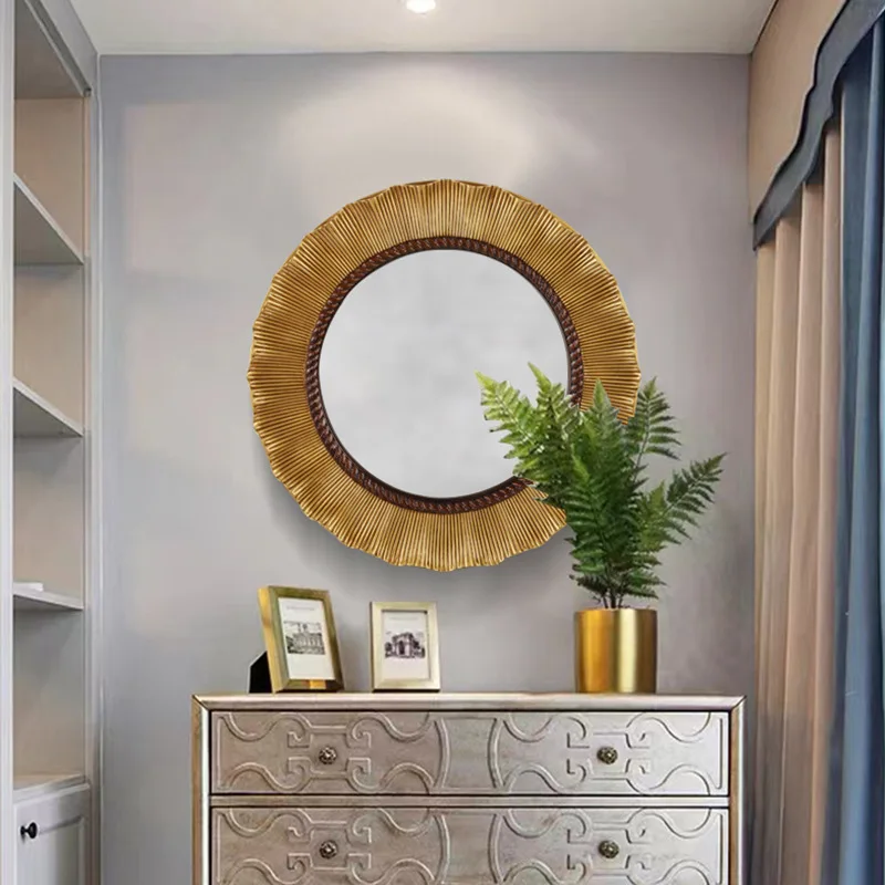 Vintage round European mirror American decorative mirror frame bathroom living room entrance wall hanging bathroom mirror sunflo