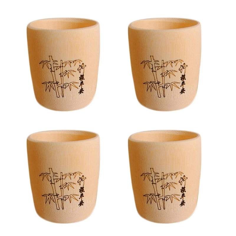 

Set of 4 Beverage Cups Easy to Use Bamboos Tea Cups Water Cups for Drinking