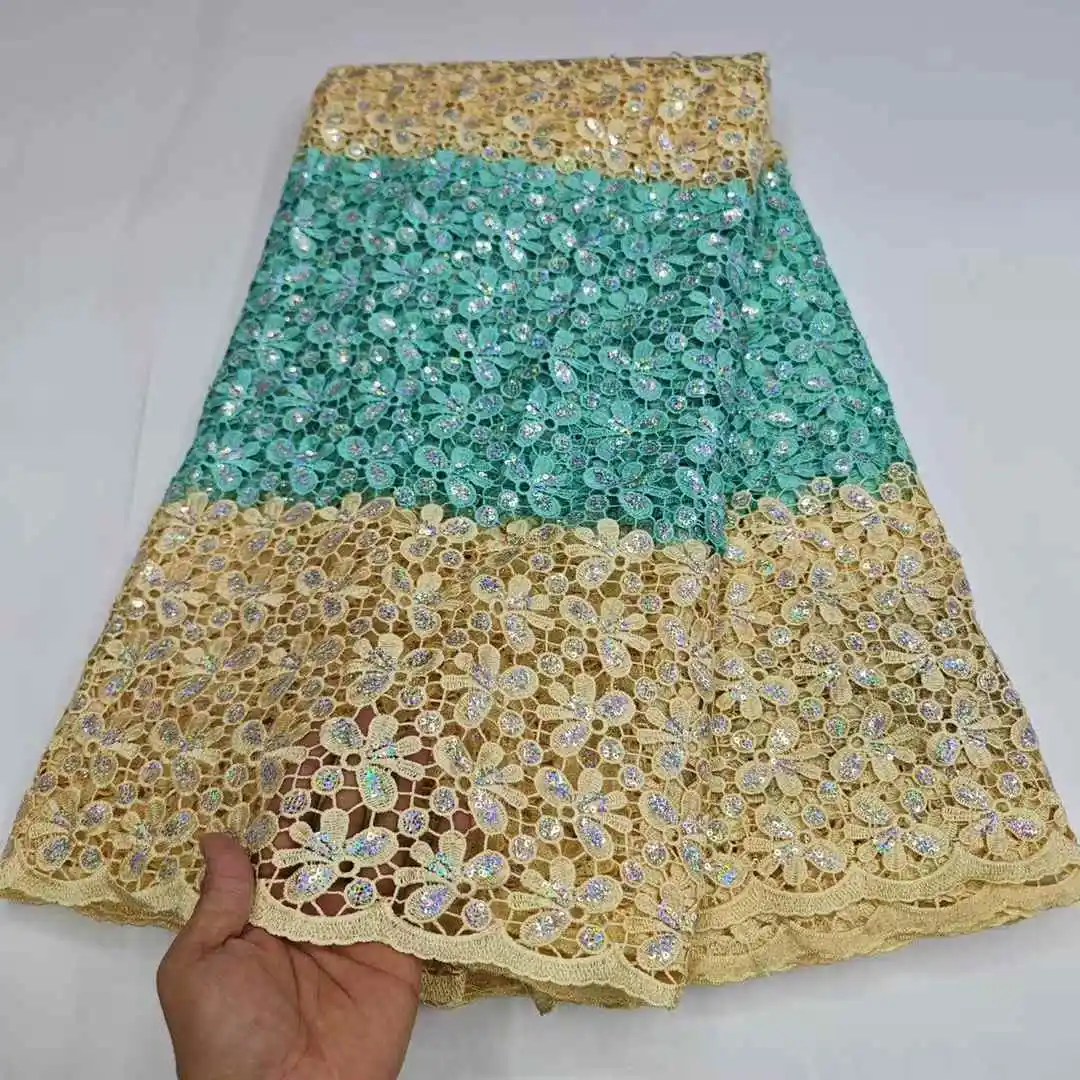 

Nigerian Lace Guipure Cord Lace Fabric 2025 Latest African Guipure Embroidery Lace Fabric with Beads for Women Wedding Dress