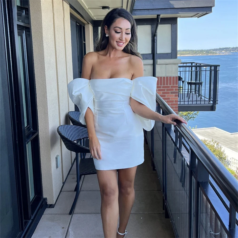 

XIXI Sheath Strapless Short Knee-Length Satin Zipper Up Sleeves Prom Dresses Formal Occasion Dresses Vestidos De Fiesta