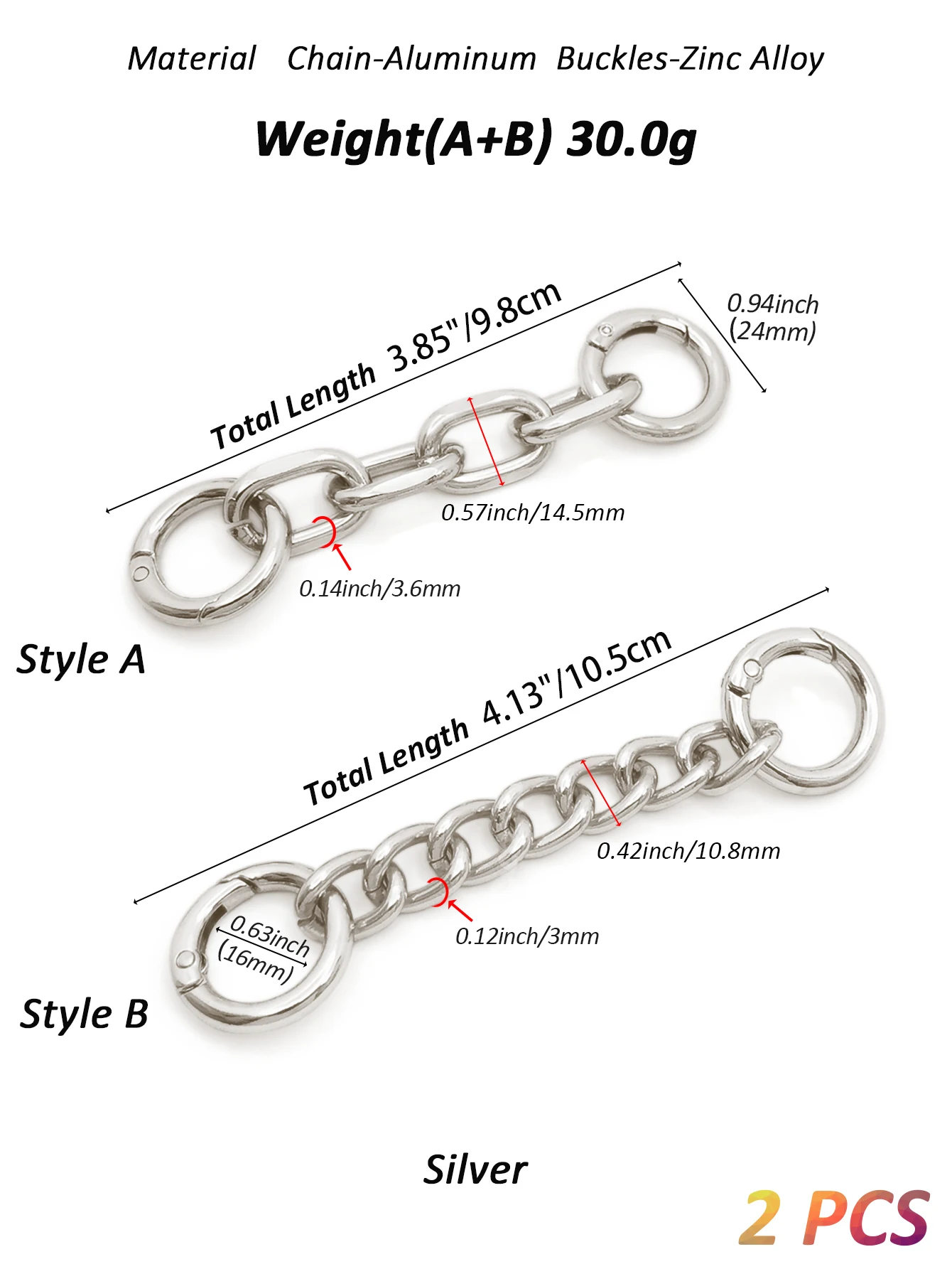 Bag Strap Extender Chains Metal Purse Chain 2 Styles Shoulder Bag Strap Extender Chains with Spring Gate Rings for Bag Straps