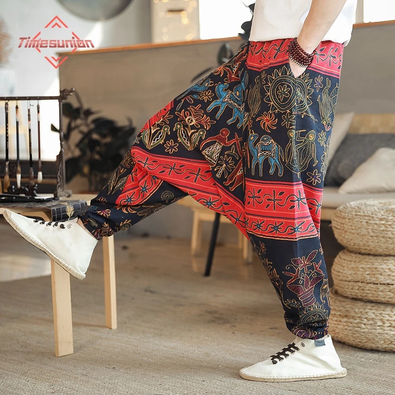 2025 Spring/Summer Nepal Prints Cotton Linen Joggers Men Baggy Hippie Boho Gypsy Aladdin Cargo Pants Yoga Harem Pants Women