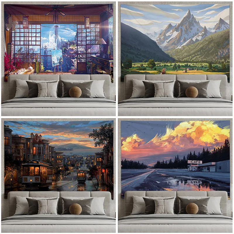 Aesthetic Japanese Healing Style Background Cloth Ins Bedroom Bedhead Wall Decor Wall Tapestry Hanging Cloth 70x100cm 130x150cm