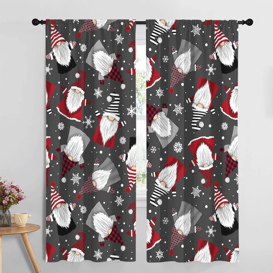 2PCS Christmas Curtains, Gnomes Tomte Snowflake, Digital Print, Bedroom Living Room Kitchen, Rod Pocket Polyester, Home Decor
